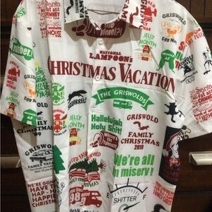 White Casual Button Down Shirt with Christmas Vacation Theme
